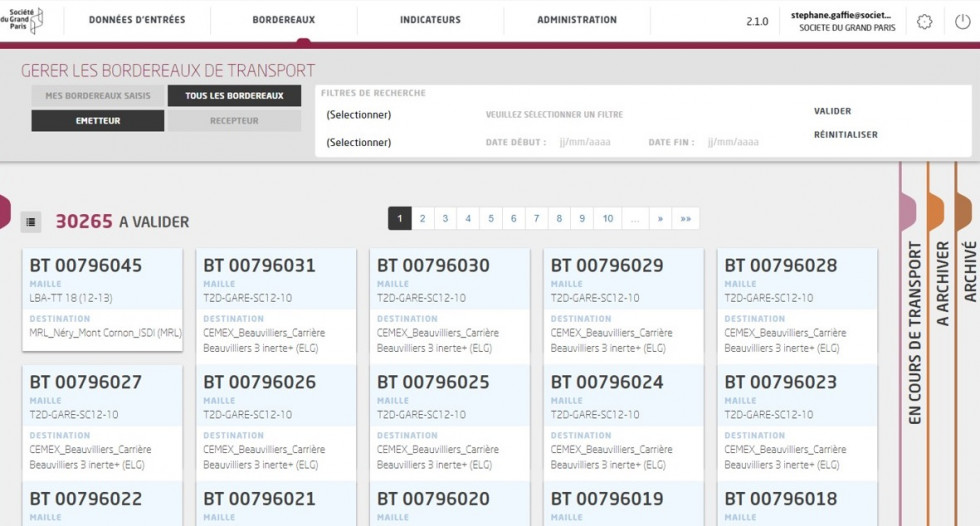 Gestion des bordereaux de transport sur T-Rex