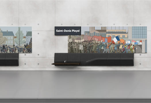 Sur les quais, les illustrations des artistes Sergio García Sánchez (ligne 14) raconte sa vision de la ville de Saint-Denis.
