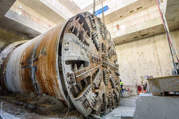 Le tunnelier Florence à l’issue de son premier parcours sur le chantier de l’ouvrage Rolland. 